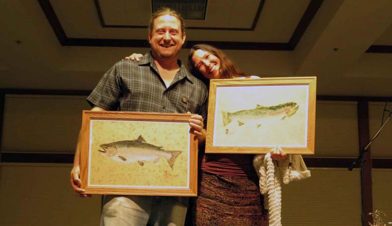 Bob Pagliuco and Leah Mahan of the NOAA Restoration Center receive the 2016 Golden Pipe Award